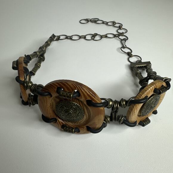 VIntage Women Concho Belt Metal Medallion Wood BOHO Bohemian Coachella 28” MINT main image 12